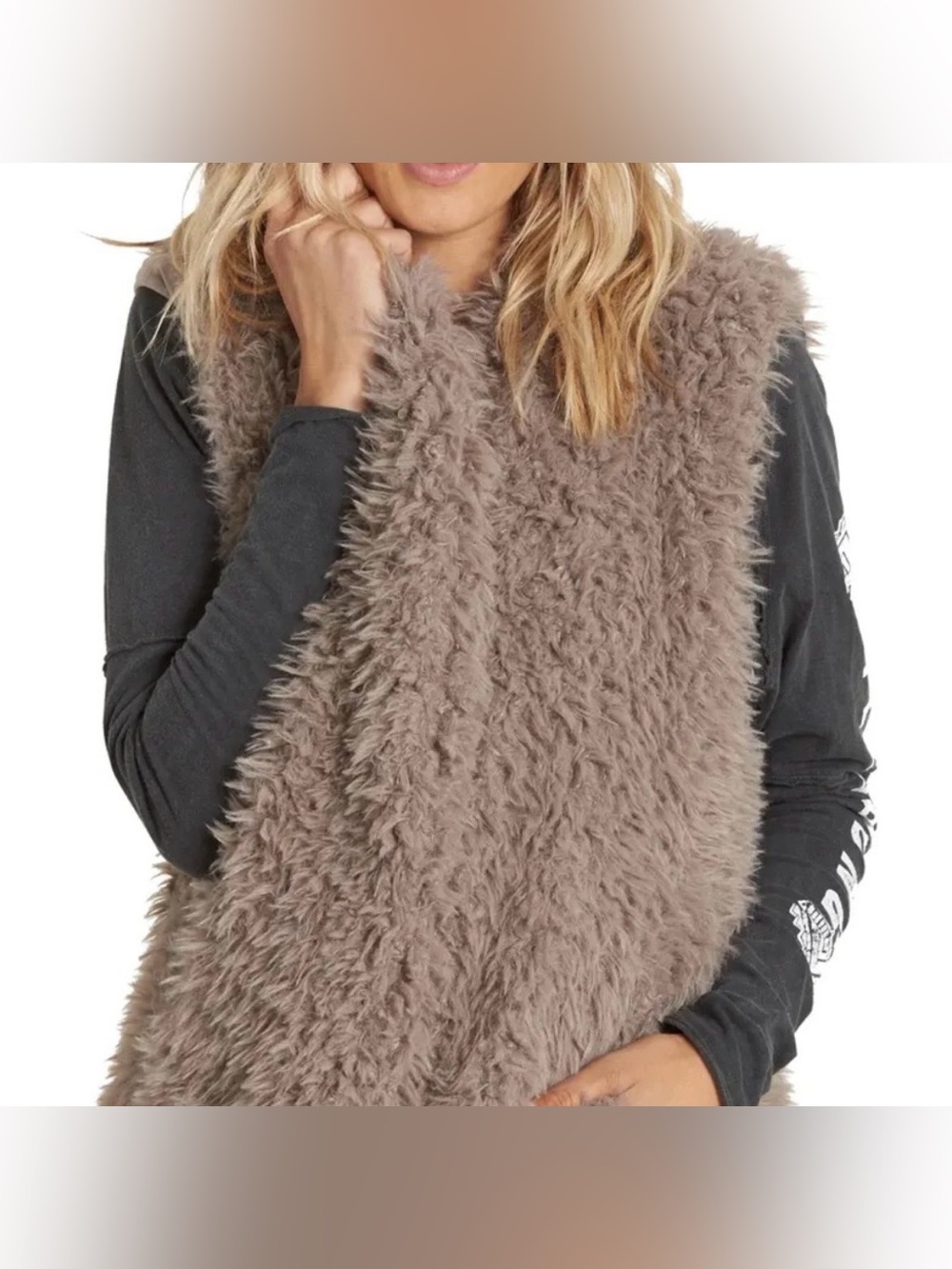 Plush Taupe Faux-Shearling Vest - Women's Cozy Layer